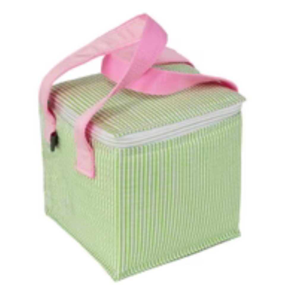 NWT Lot of 2 MINT Snack squares green Seersucker thermal lunch tote pink zip
